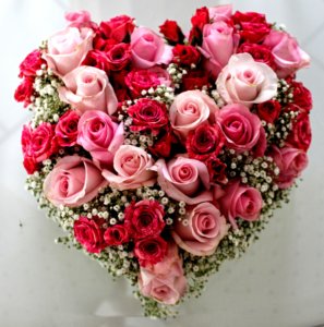 wunderschönes Herz mit blühenden Rosen, das Blühen der Blumen erfreut das Herz, deine Herzenskraft, ihr Anblick löst Liebe und Freude aus